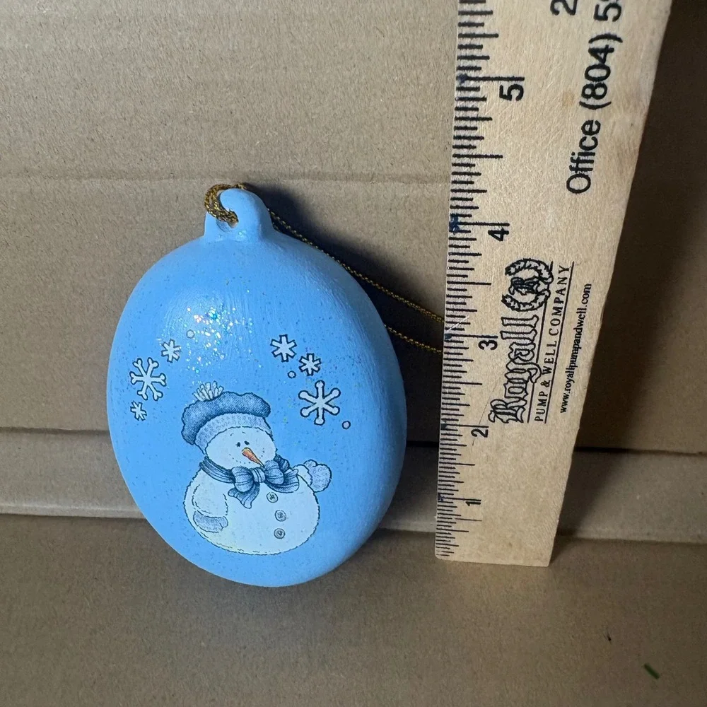 Hand Painted Blue Snowman Christmas Ornament Glitter Sparkle 2001‎ w Bell
